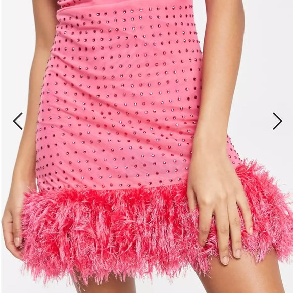 Miss Selfridge Pink Iron On Cami Dress with Faux Feathers - Picture 3 of 4